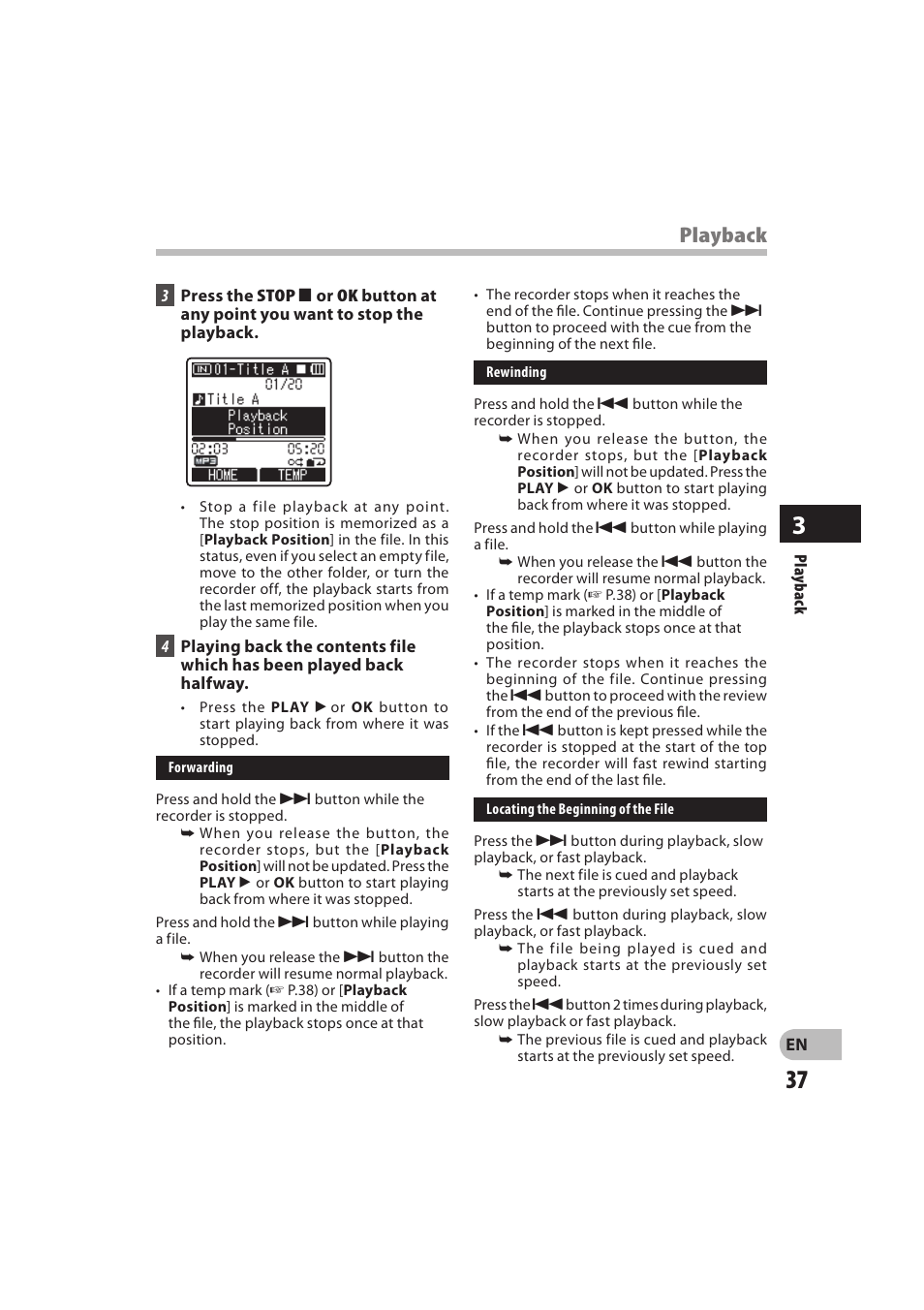 Playback | Olympus DM-550 User Manual | Page 37 / 128