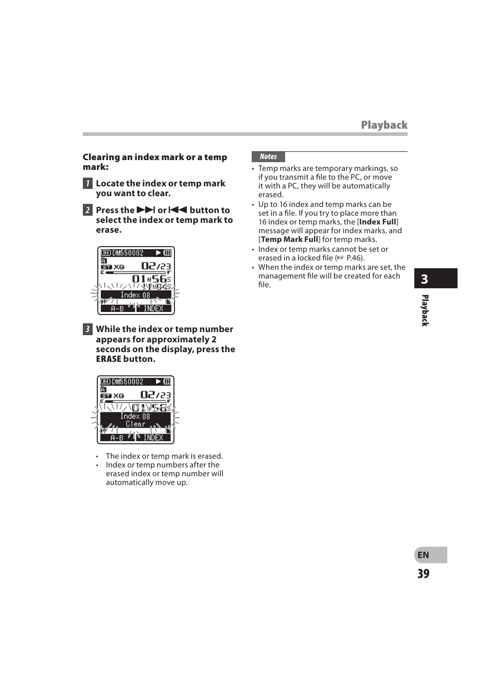 Playback | Olympus DM-550 User Manual | Page 39 / 128