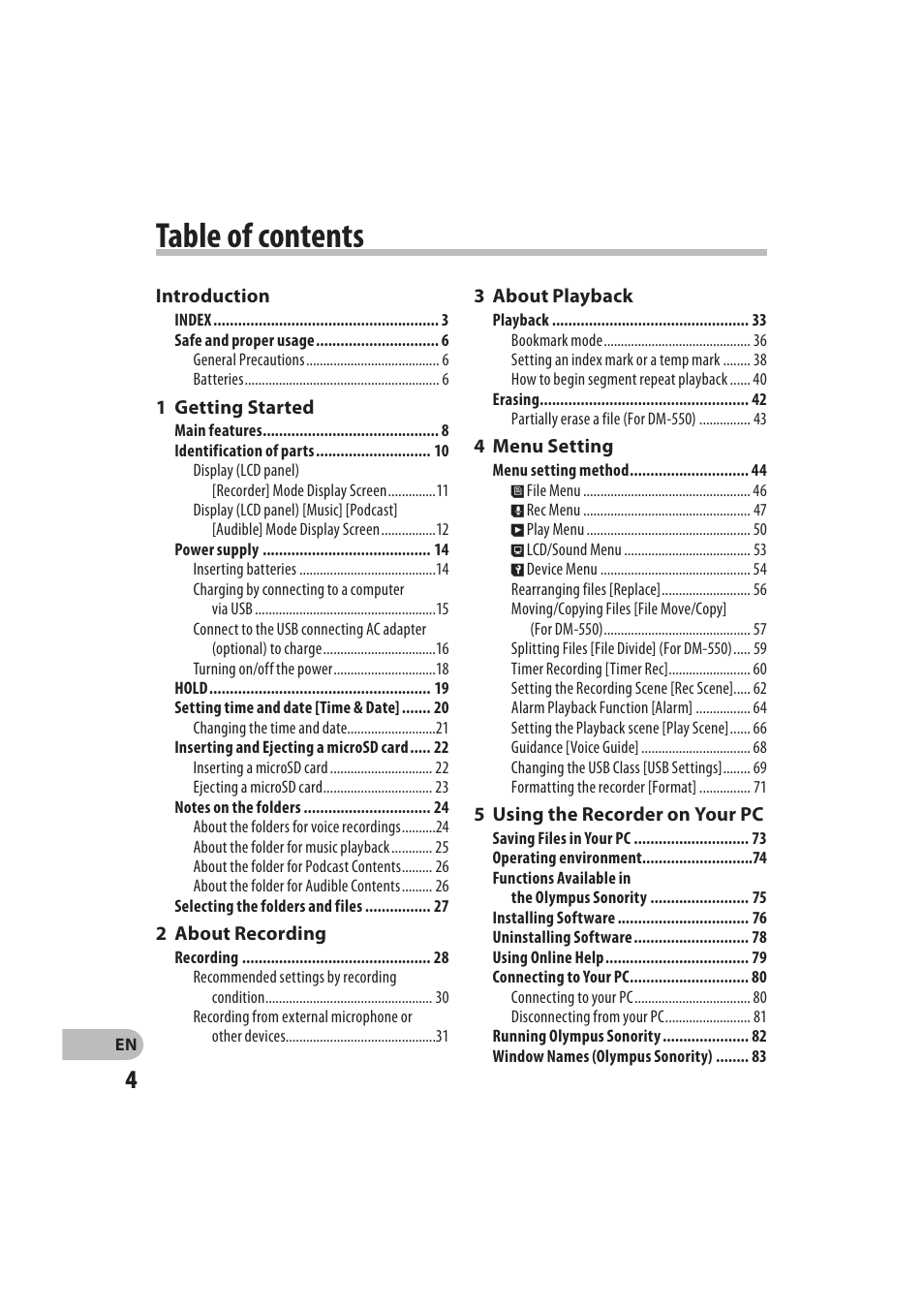 Olympus DM-550 User Manual | Page 4 / 128