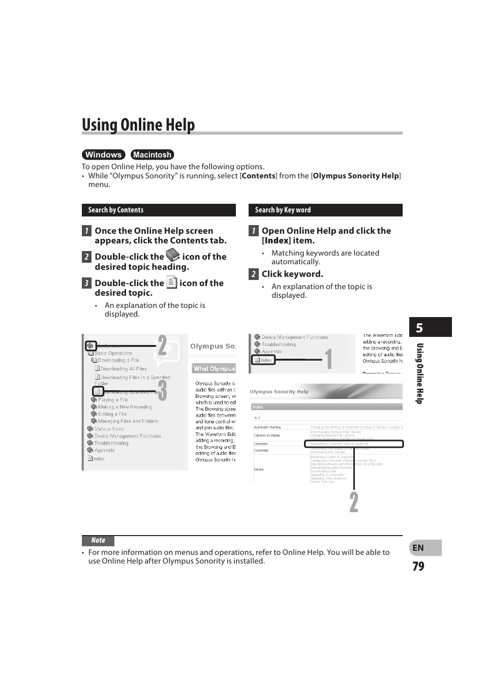 Using online help | Olympus DM-550 User Manual | Page 79 / 128