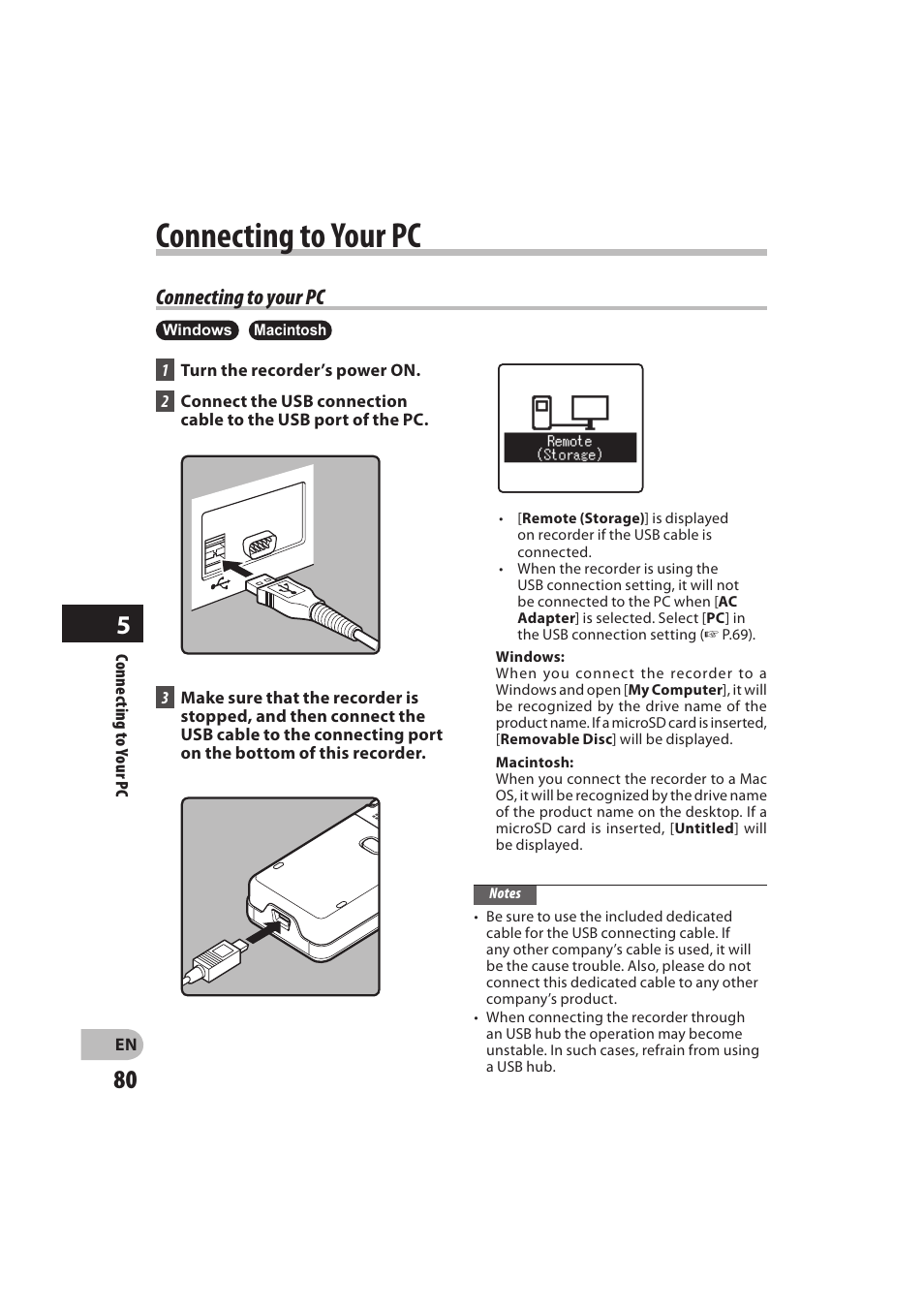 Connecting to your pc | Olympus DM-550 User Manual | Page 80 / 128