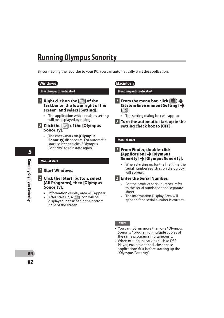 Running olympus sonority | Olympus DM-550 User Manual | Page 82 / 128