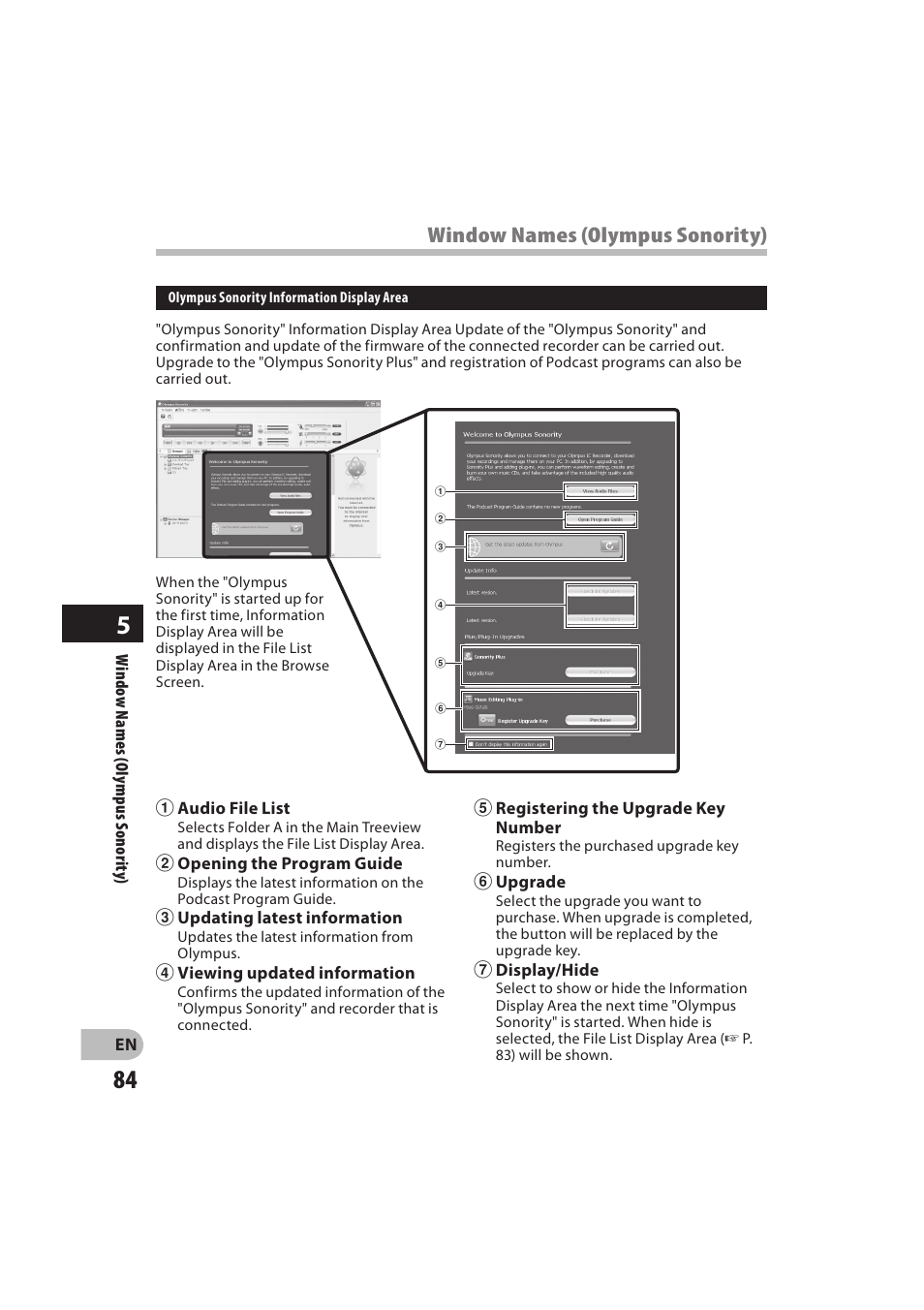 Window names (olympus sonority) | Olympus DM-550 User Manual | Page 84 / 128