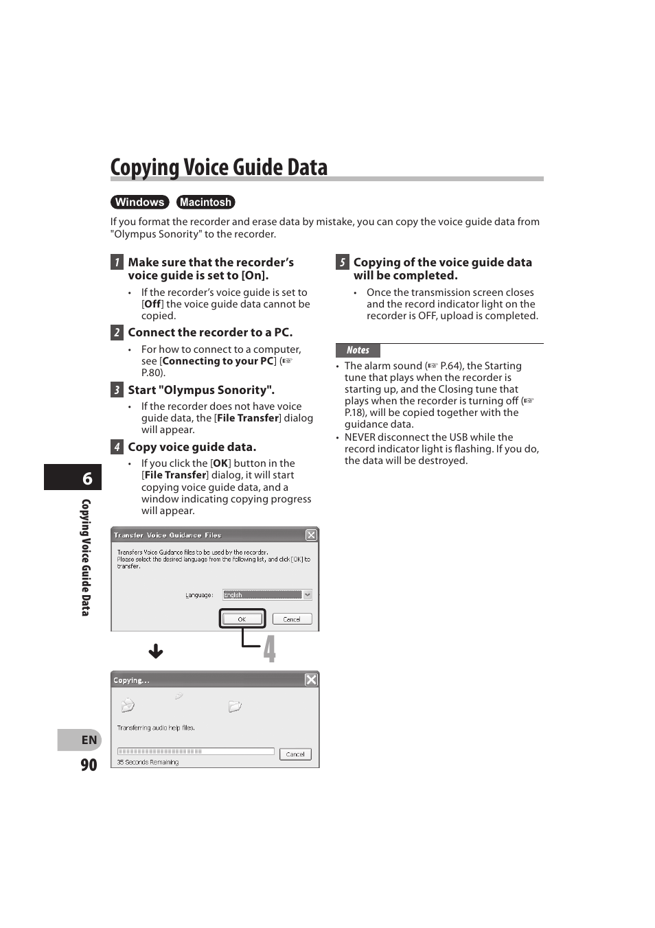 Copying voice guide data | Olympus DM-550 User Manual | Page 90 / 128