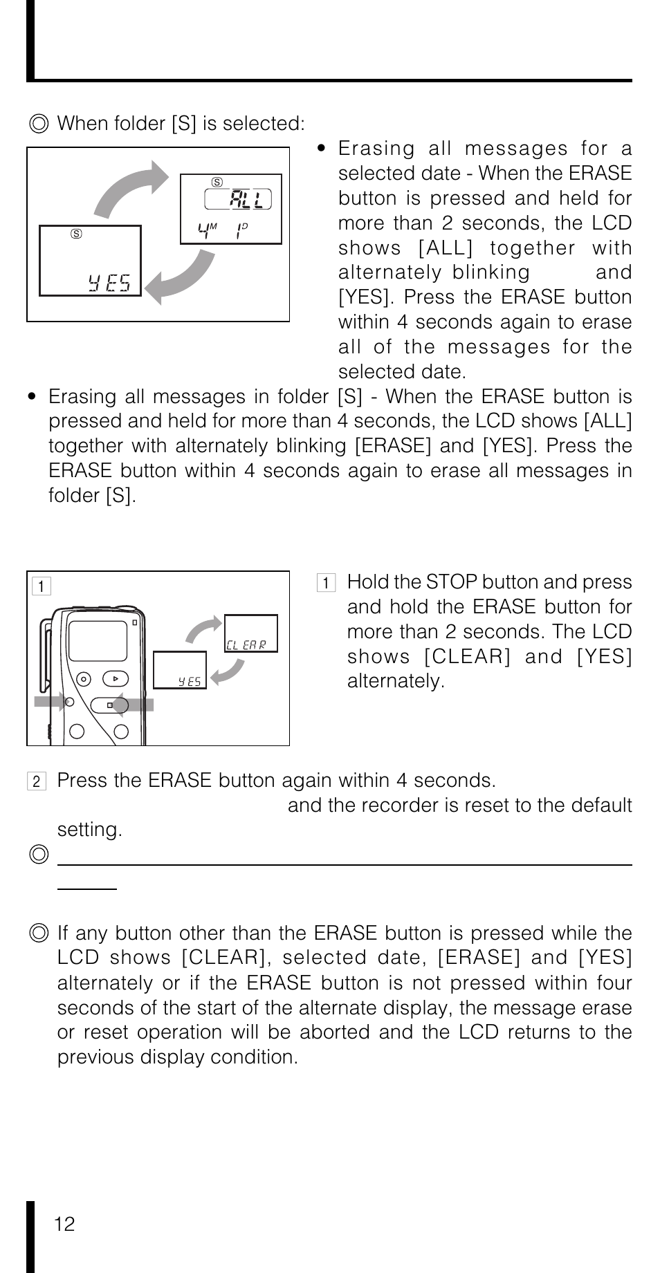Resetting the recorder (clear) | Olympus VN-180 User Manual | Page 12 / 26