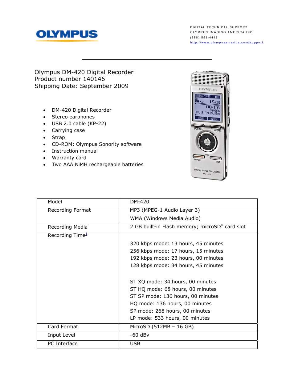 Olympus DM-420 User Manual | 14 pages