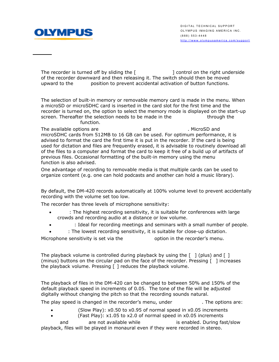 Usage how is the recorder turned off, How is recording volume controlled, How is playback volume controlled | How is the playback speed controlled | Olympus DM-420 User Manual | Page 10 / 14