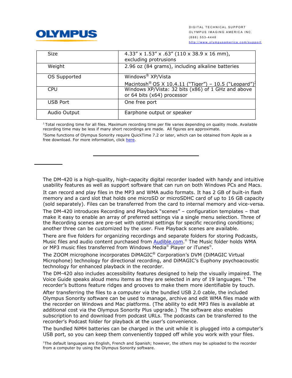 Olympus DM-420 User Manual | Page 4 / 14