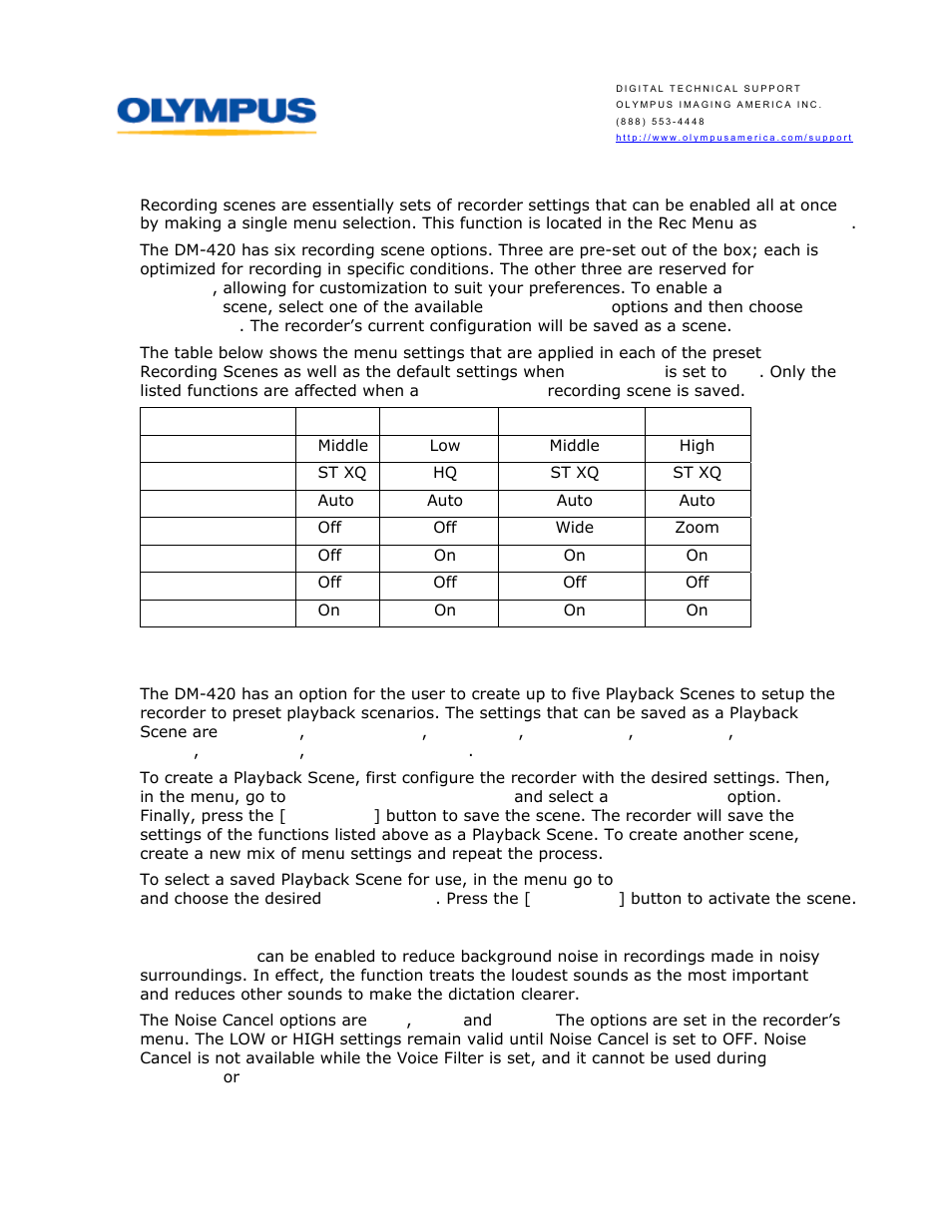 What are recording scenes, What are playback scenes, What is the function of noise cancel | Olympus DM-420 User Manual | Page 5 / 14