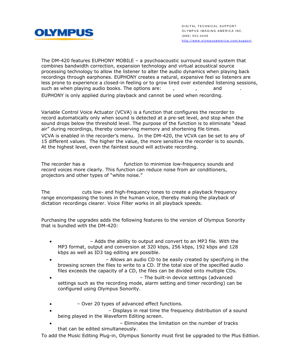 What is euphony, What is vcva, What is the function of the lowcut filter | What is the function of the voice filter | Olympus DM-420 User Manual | Page 6 / 14