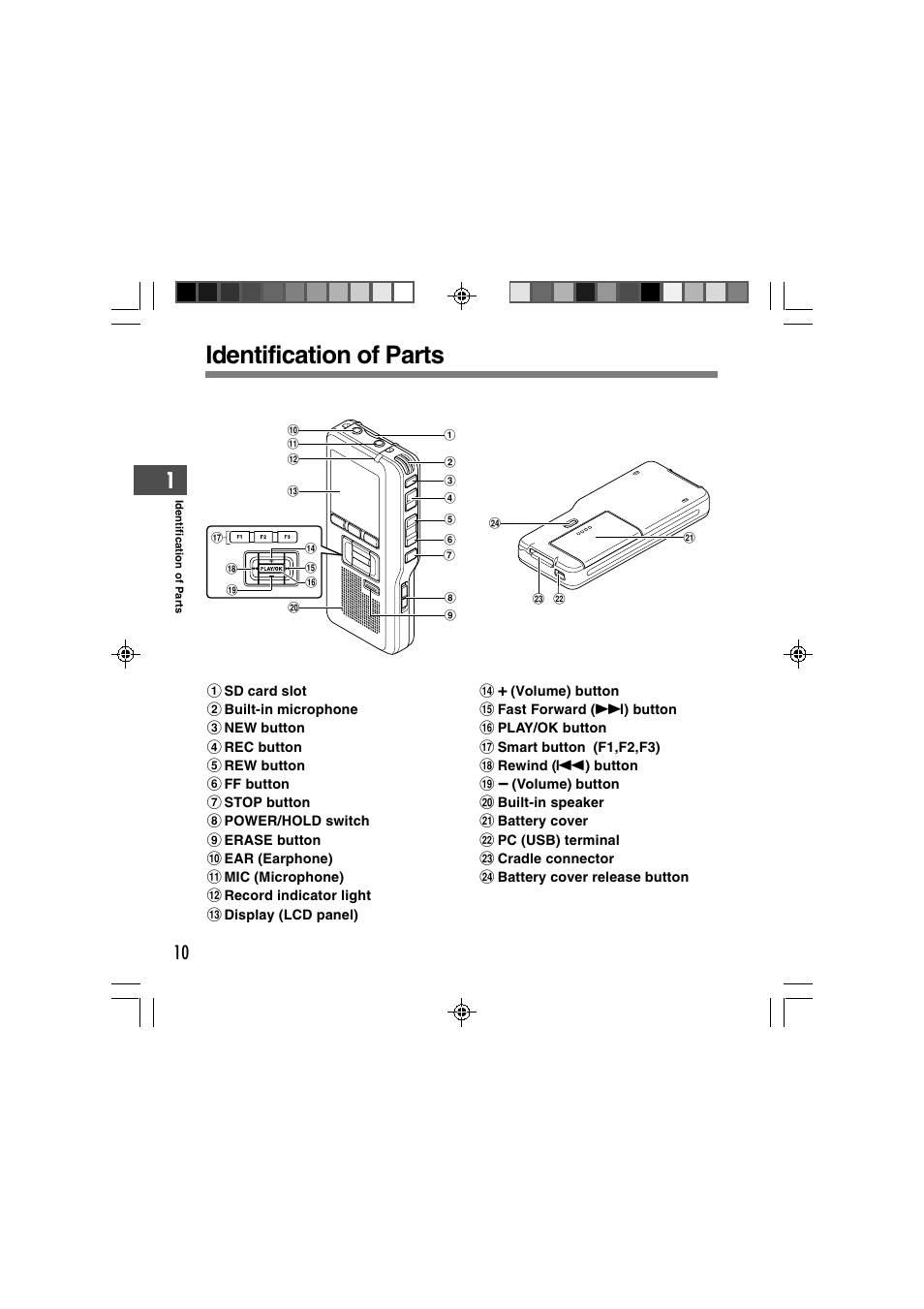 Identification of parts | Olympus DS-2400 User Manual | Page 10 / 64