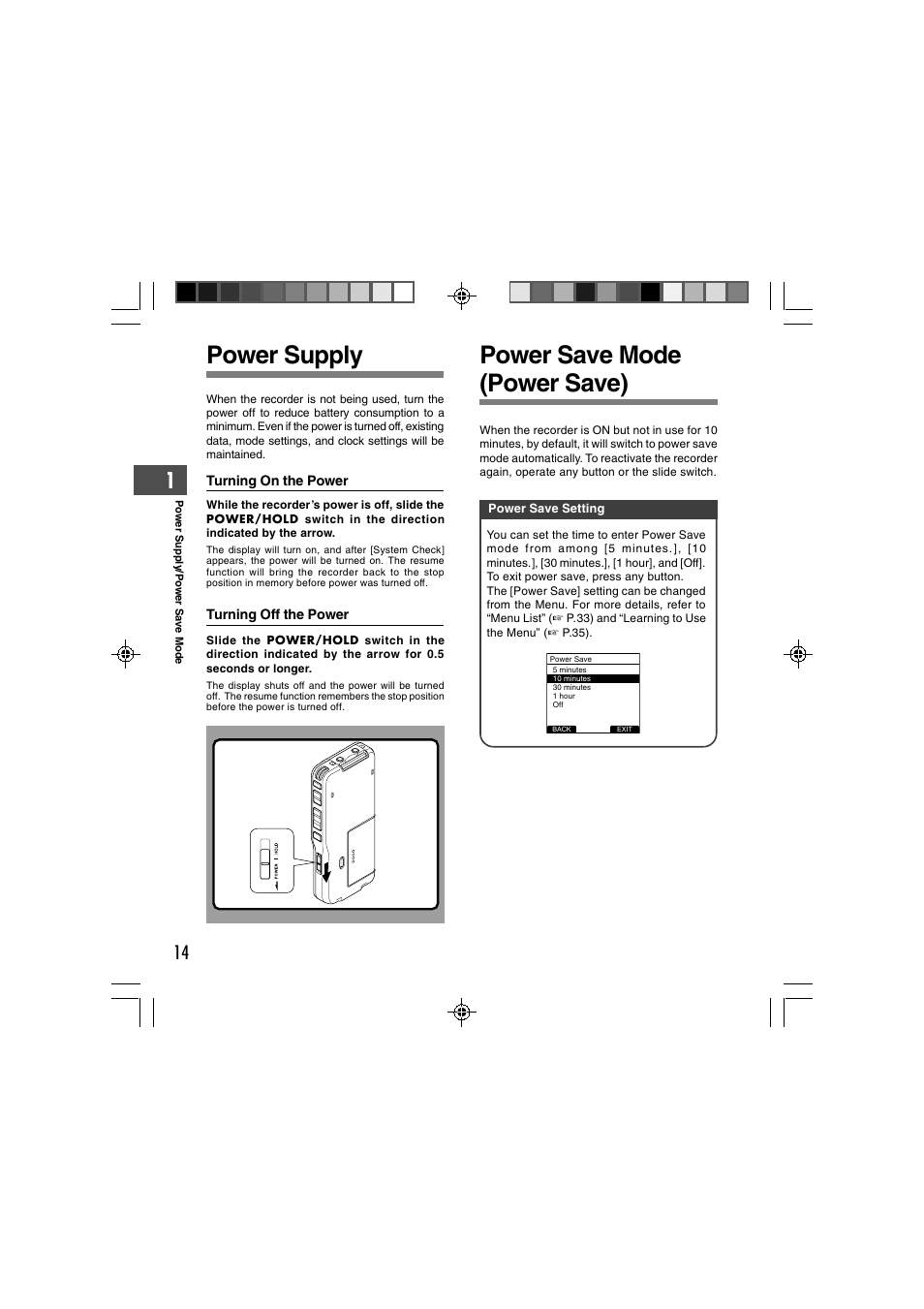 Power supply power save mode (power save) | Olympus DS-2400 User Manual | Page 14 / 64