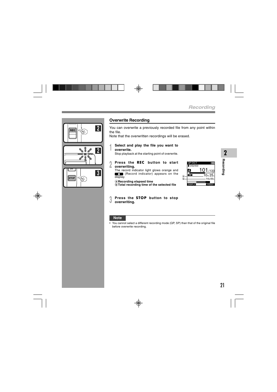 Recording | Olympus DS-2400 User Manual | Page 21 / 64