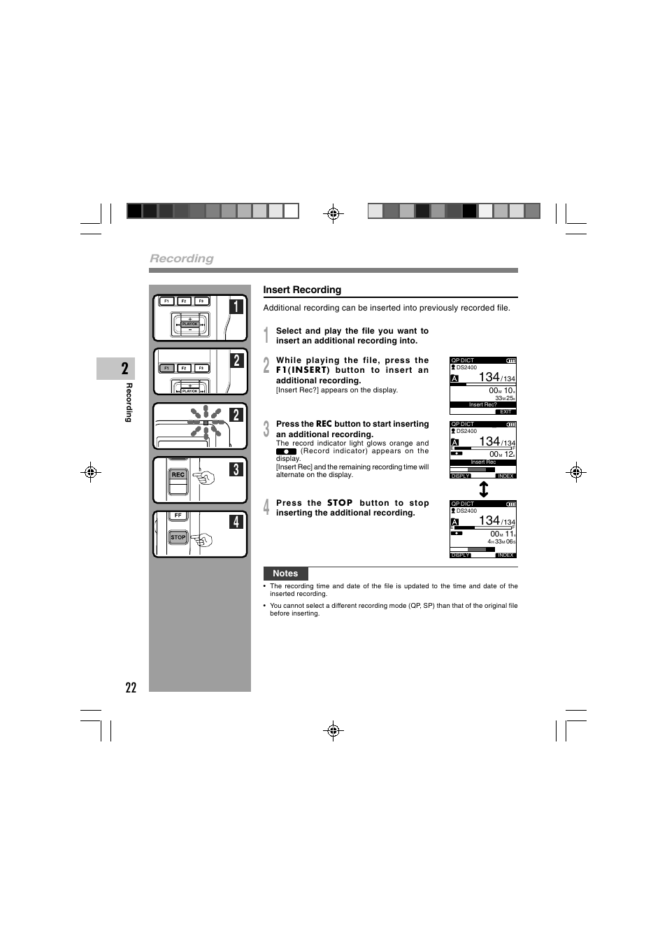 Recording | Olympus DS-2400 User Manual | Page 22 / 64
