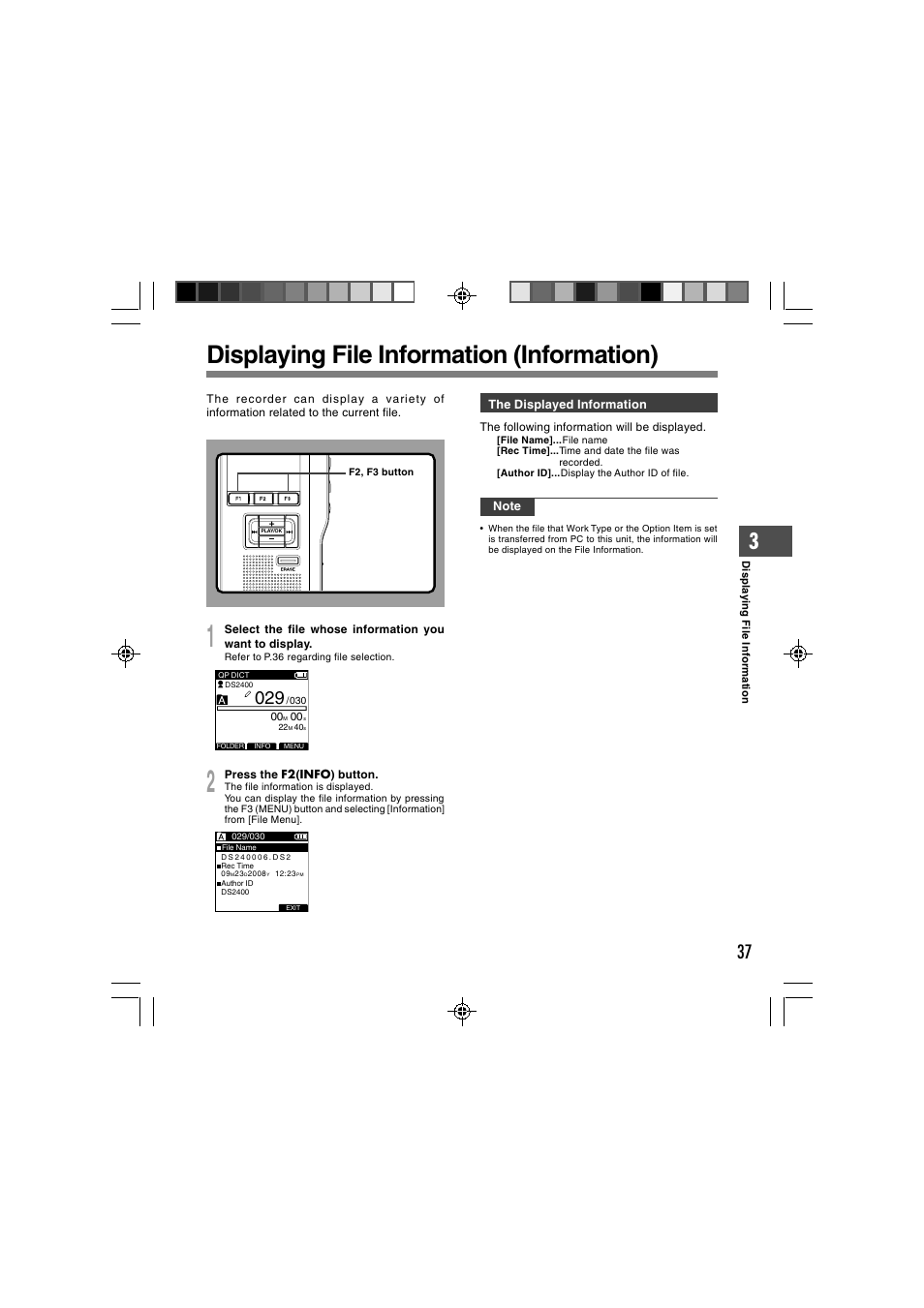 Displaying file information (information) | Olympus DS-2400 User Manual | Page 37 / 64