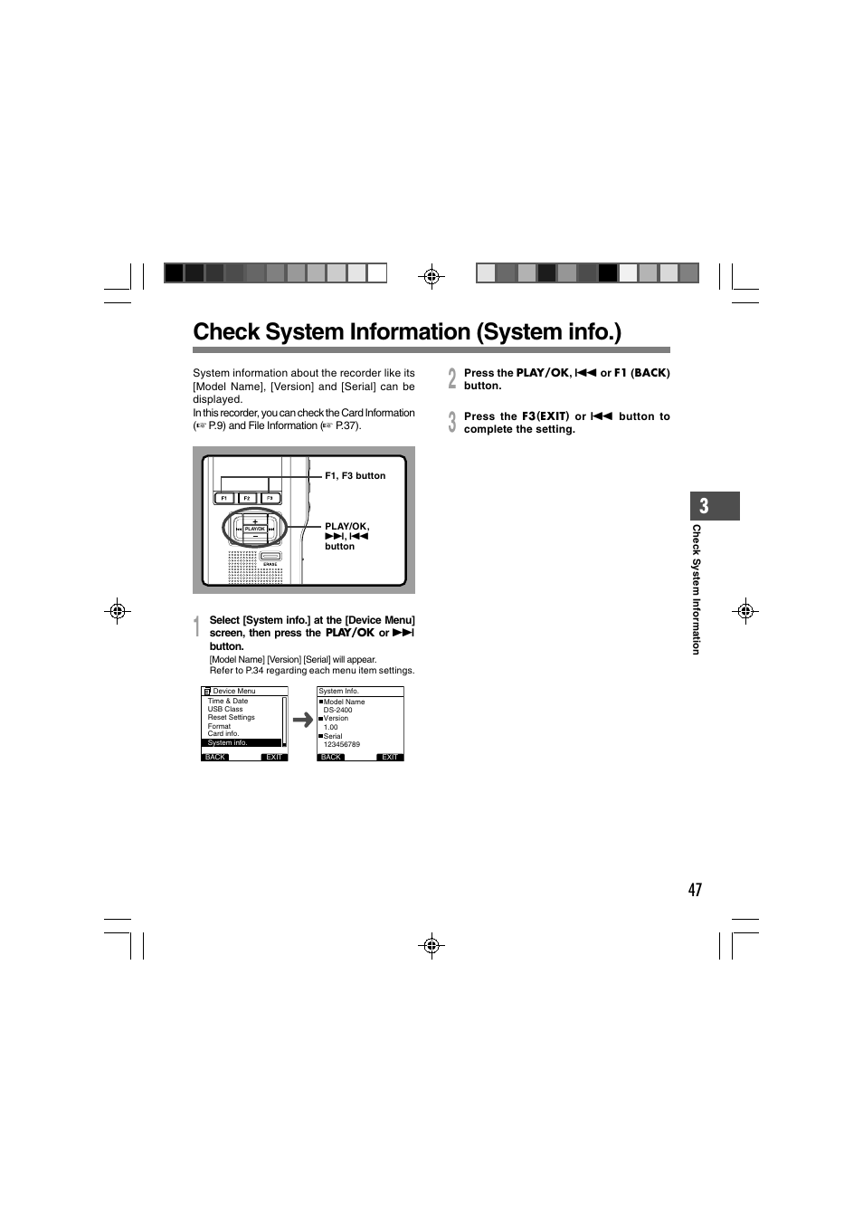 Check system information (system info.) | Olympus DS-2400 User Manual | Page 47 / 64