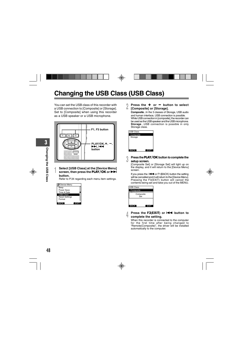 Changing the usb class (usb class) | Olympus DS-2400 User Manual | Page 48 / 64