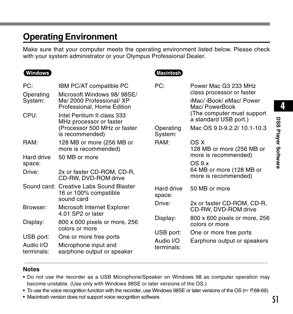 Operating environment | Olympus DS3300 User Manual | Page 51 / 94