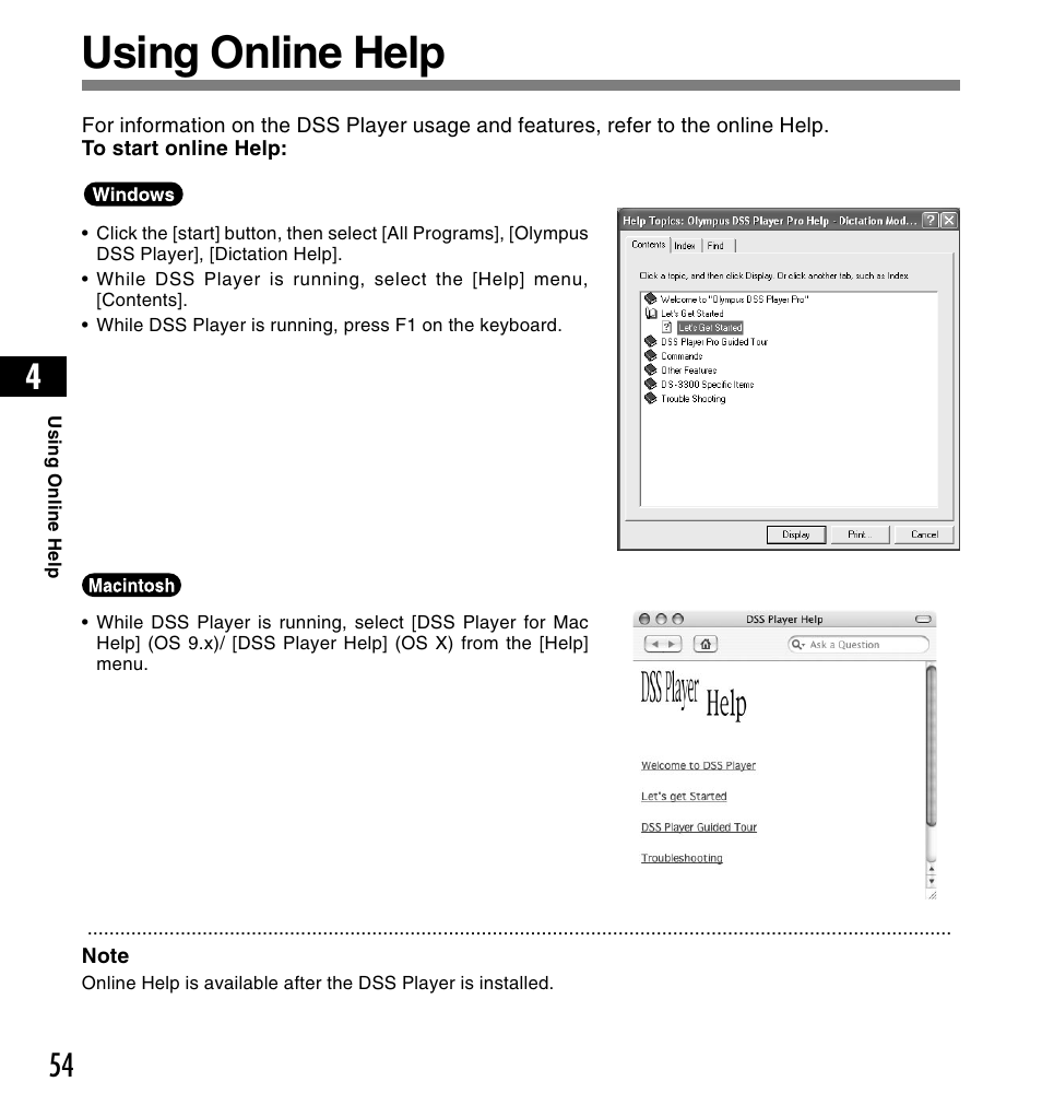 Using online help | Olympus DS3300 User Manual | Page 54 / 94