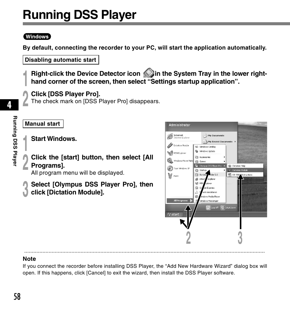 Running dss player | Olympus DS3300 User Manual | Page 58 / 94