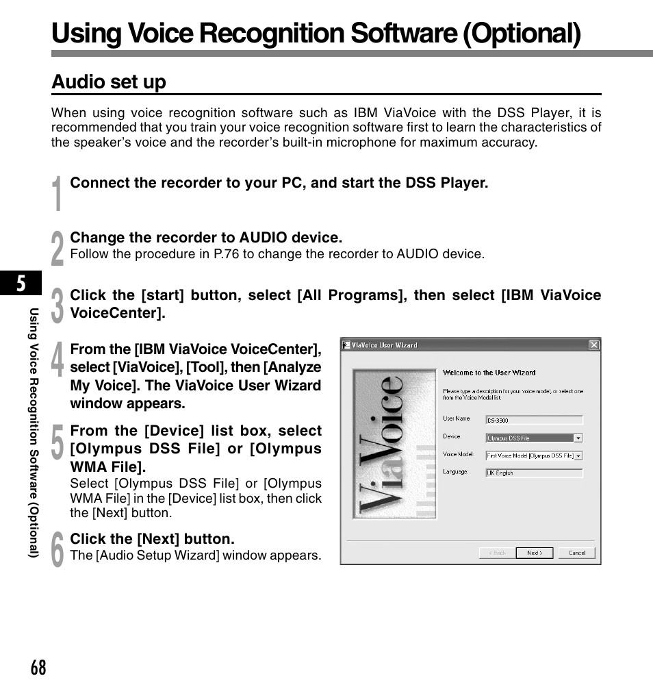 Using voice recognition software (optional) | Olympus DS3300 User Manual | Page 68 / 94