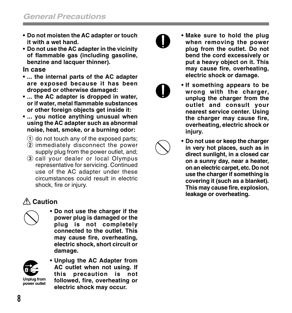 General precautions | Olympus DS3300 User Manual | Page 8 / 94