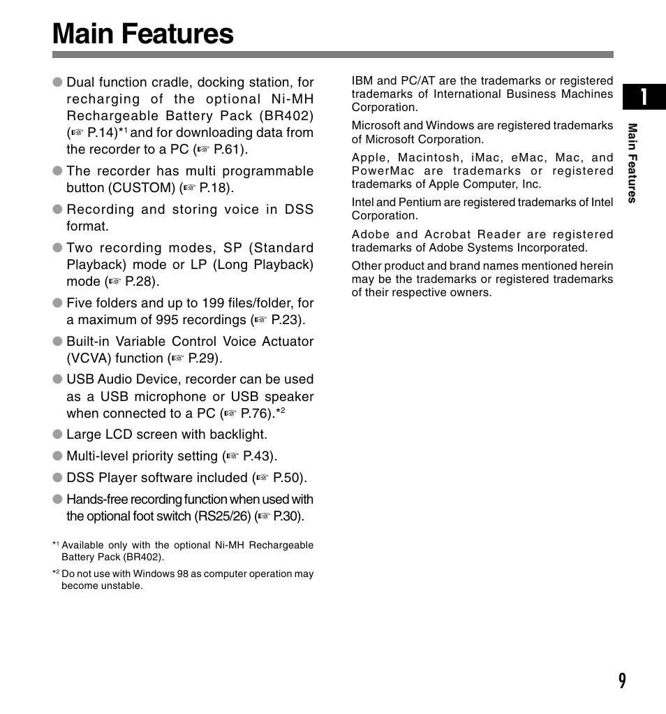 Main features | Olympus DS3300 User Manual | Page 9 / 94