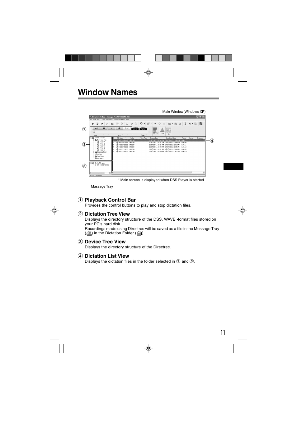 Window names | Olympus Directrec DR-1000 User Manual | Page 11 / 36