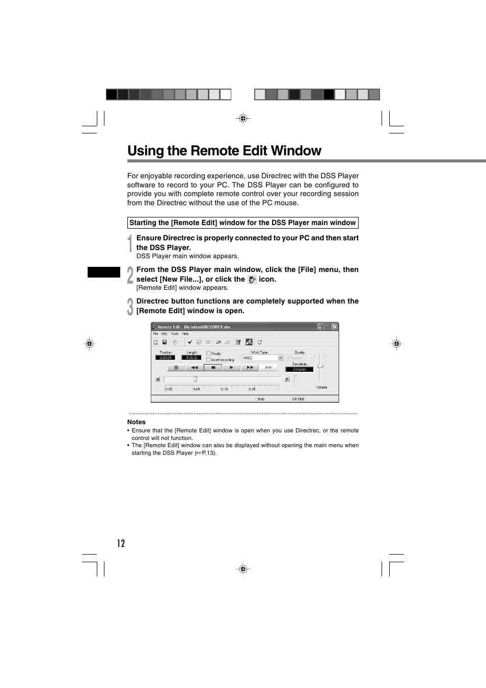 Using the remote edit window | Olympus Directrec DR-1000 User Manual | Page 12 / 36