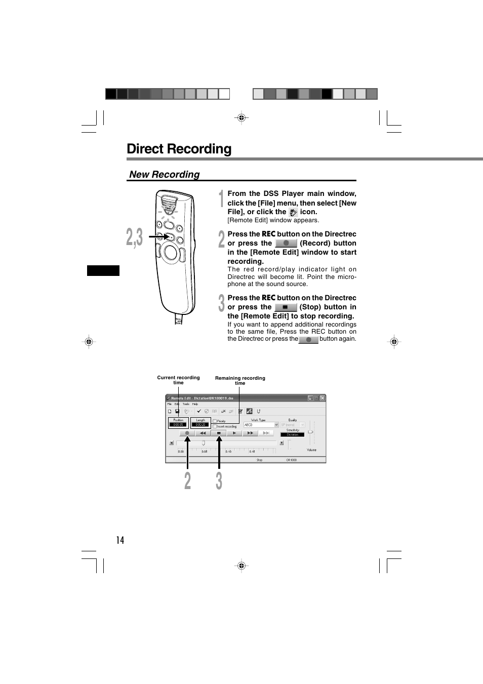 Direct recording | Olympus Directrec DR-1000 User Manual | Page 14 / 36