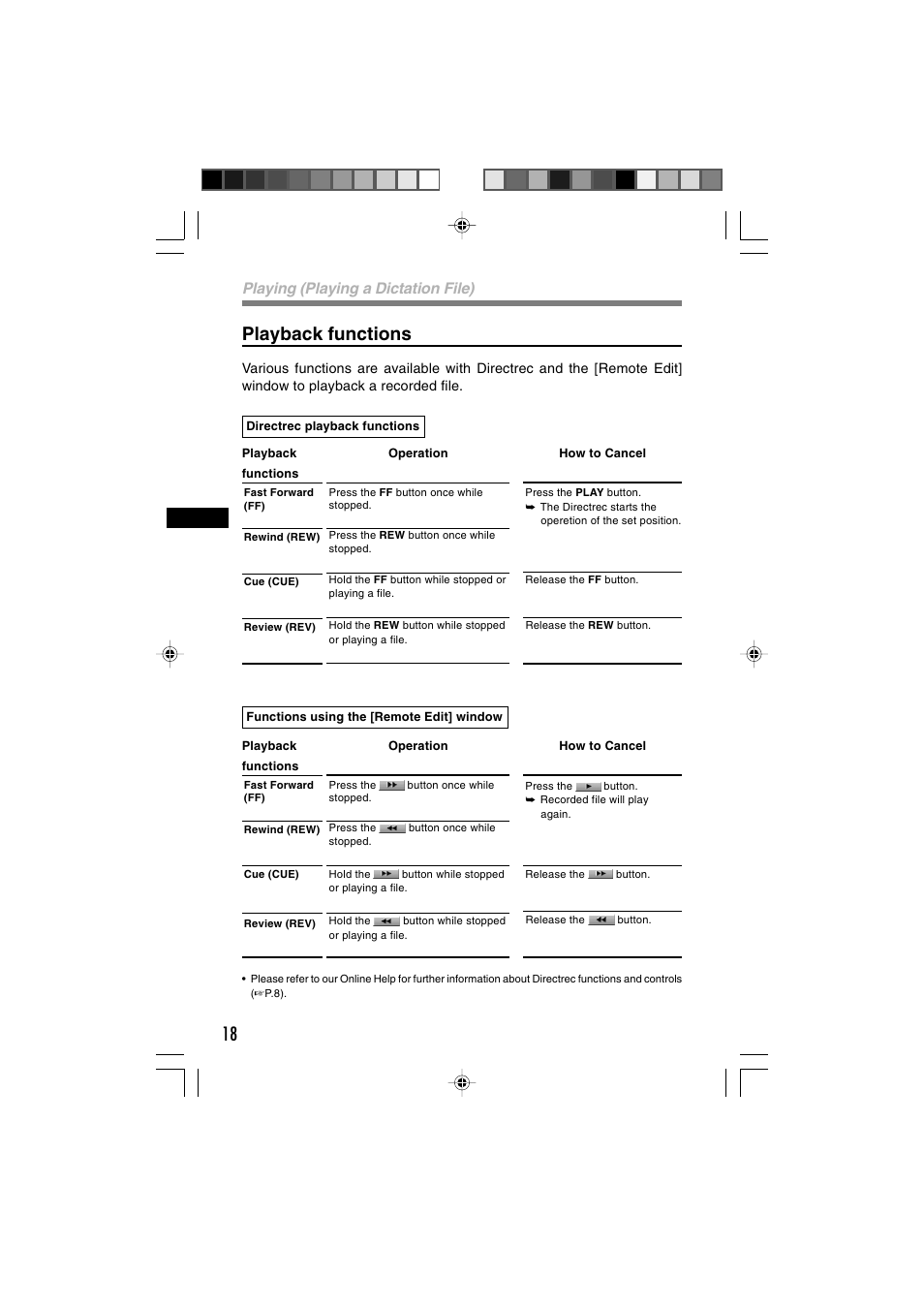 18 playback functions, Playing (playing a dictation file) | Olympus Directrec DR-1000 User Manual | Page 18 / 36