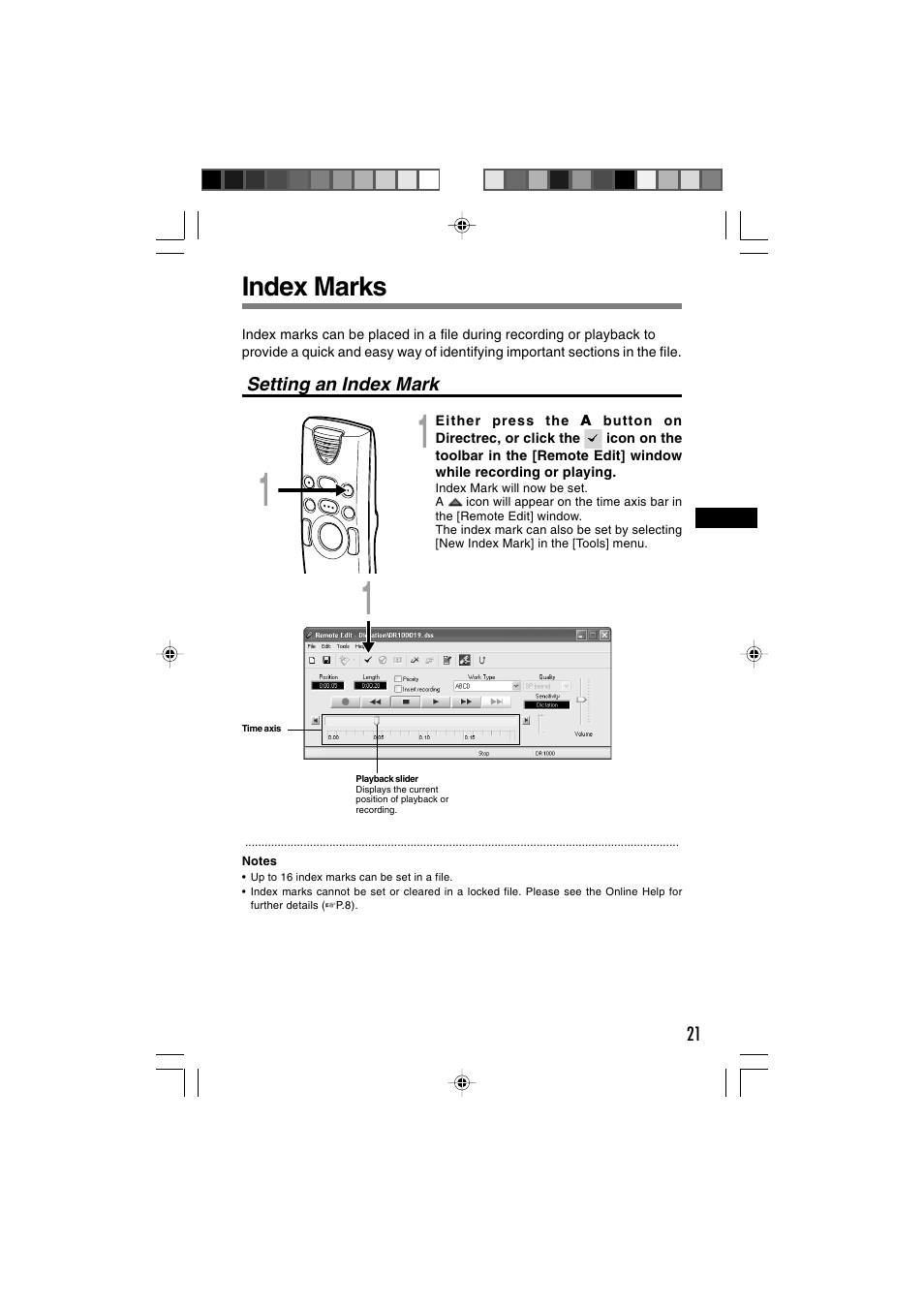 Index marks | Olympus Directrec DR-1000 User Manual | Page 21 / 36