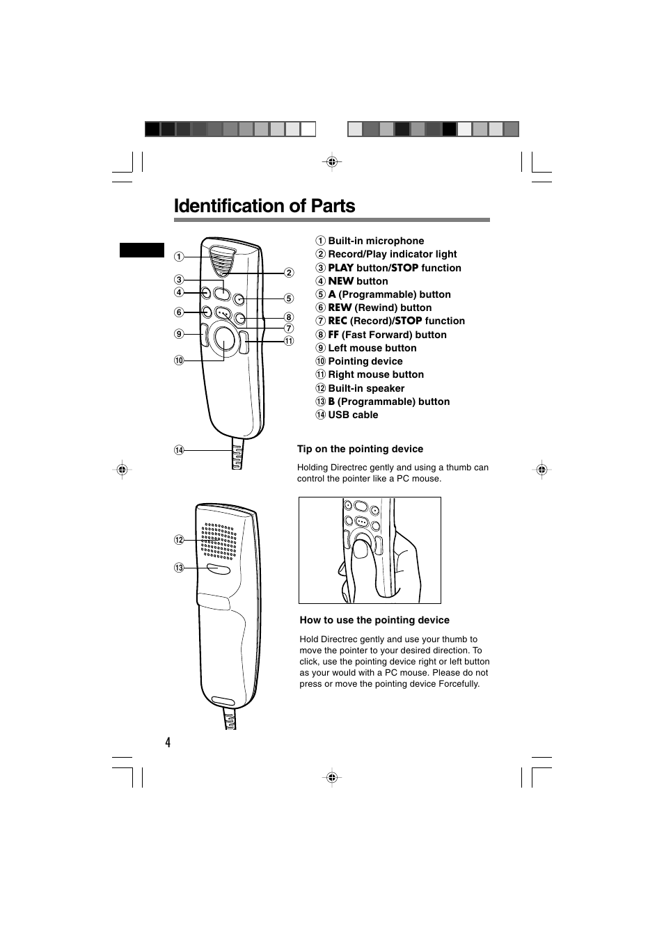 Identification of parts | Olympus Directrec DR-1000 User Manual | Page 4 / 36