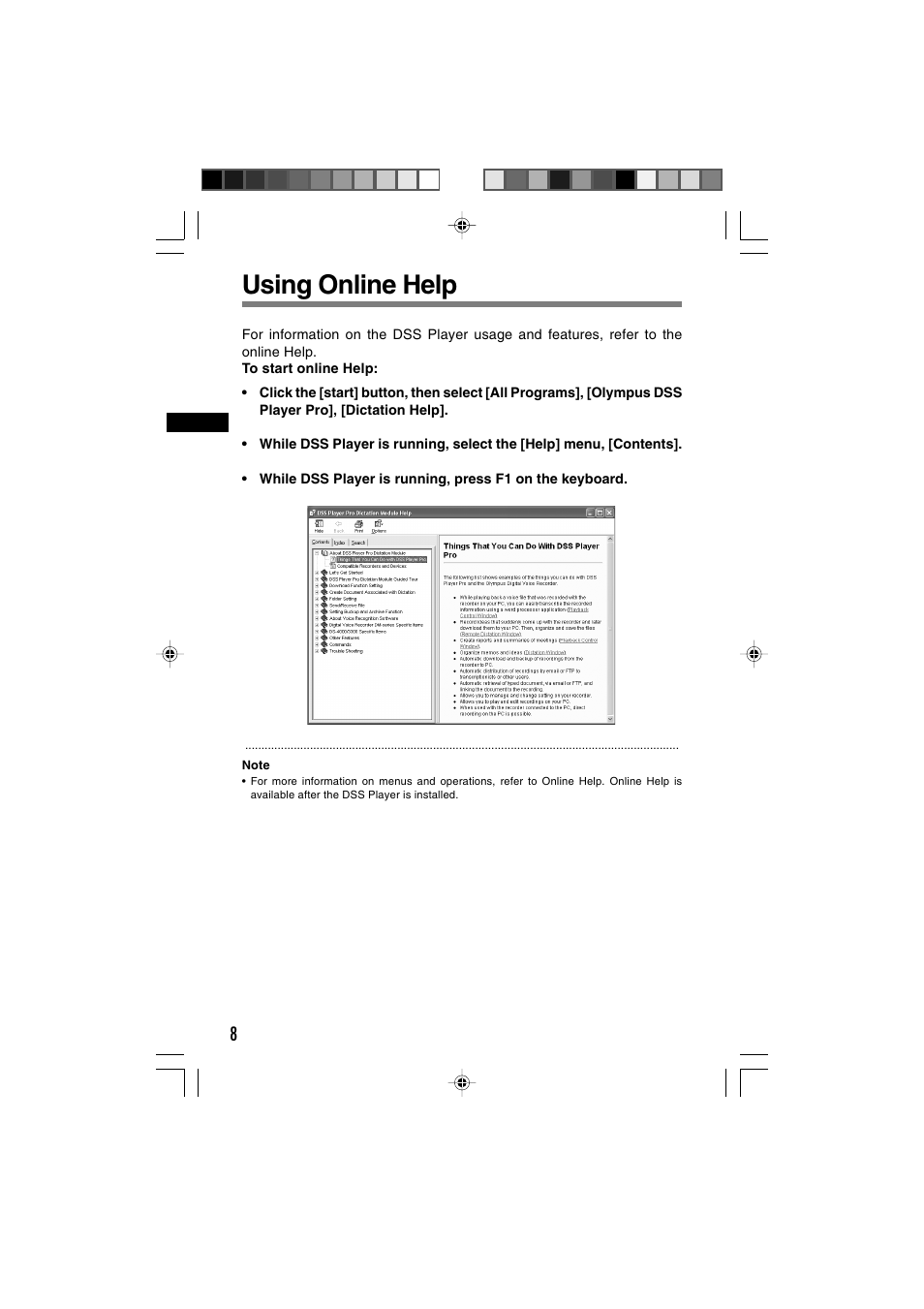 Using online help | Olympus Directrec DR-1000 User Manual | Page 8 / 36