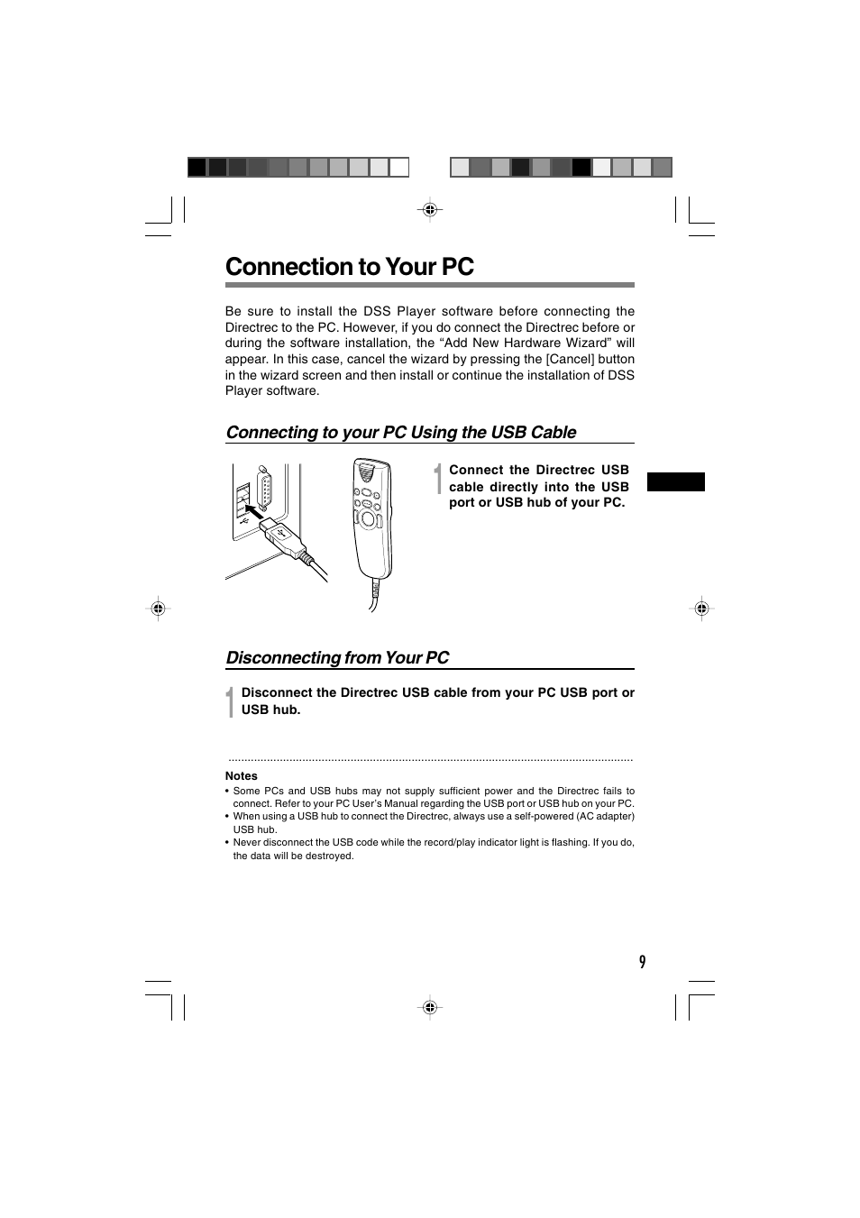 Connection to your pc | Olympus Directrec DR-1000 User Manual | Page 9 / 36