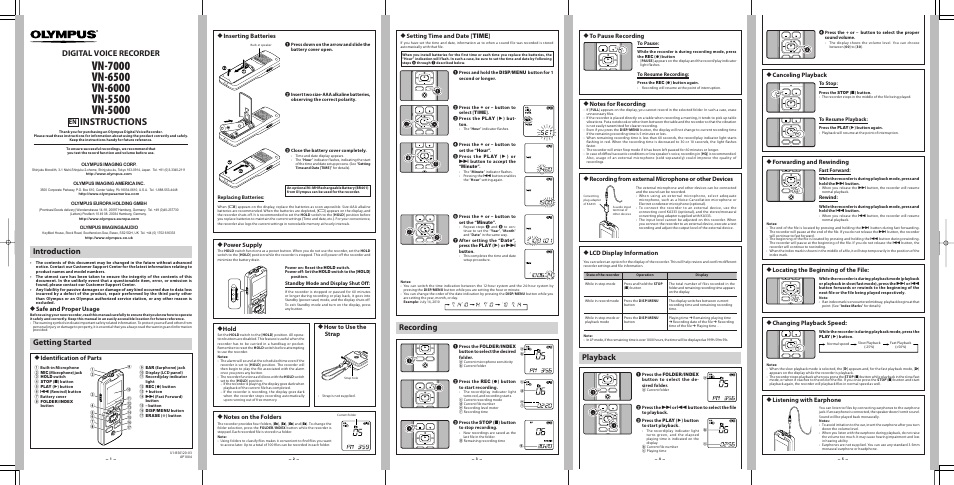 Olympus VN 7000 User Manual | 2 pages