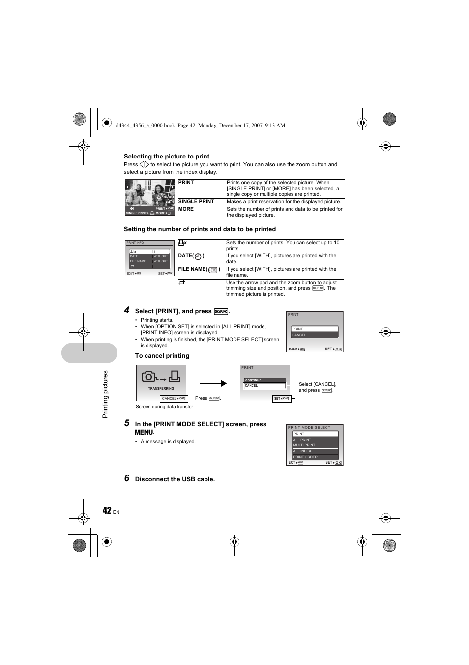 Prin ting pi ct ures | Olympus 1020 User Manual | Page 42 / 84