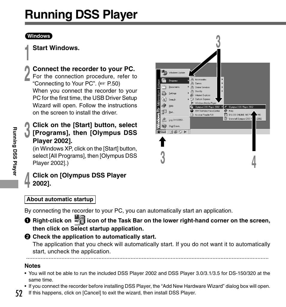 Running dss player | Olympus DS-333 User Manual | Page 52 / 76