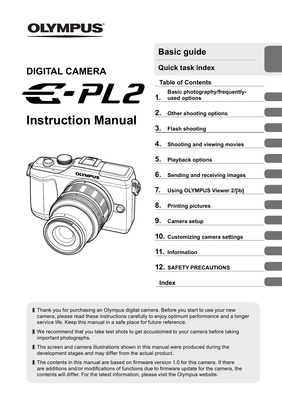 Olympus E-PL2 User Manual | 124 pages