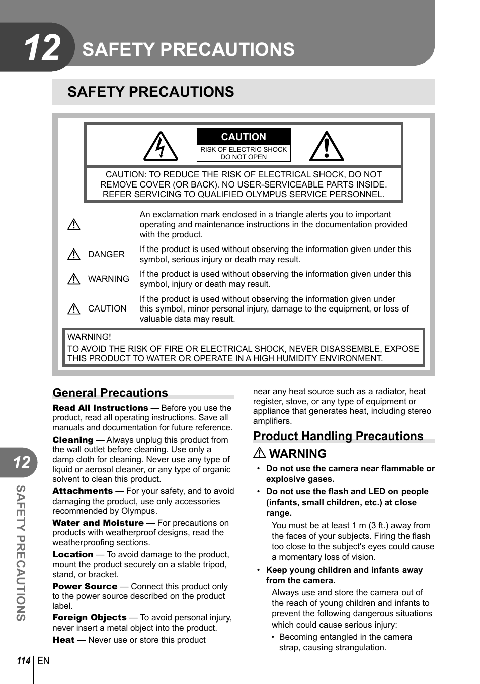 Safety precautions | Olympus E-PL2 User Manual | Page 114 / 124