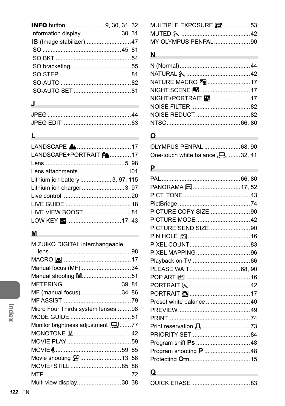 Olympus E-PL2 User Manual | Page 122 / 124