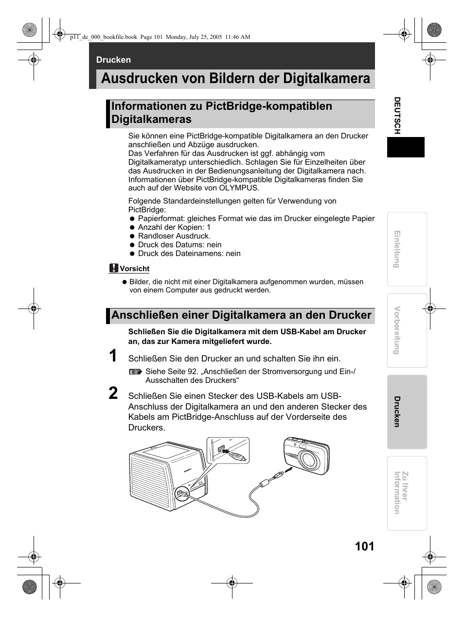 Ausdrucken von bildern der digitalkamera | Olympus P-11 User Manual | Page 101 / 164