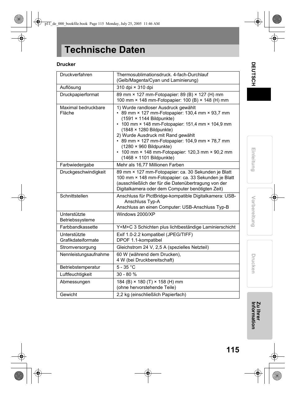Technische daten | Olympus P-11 User Manual | Page 115 / 164