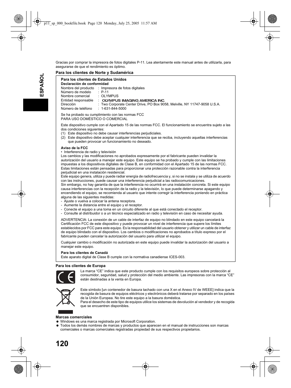 Español | Olympus P-11 User Manual | Page 120 / 164