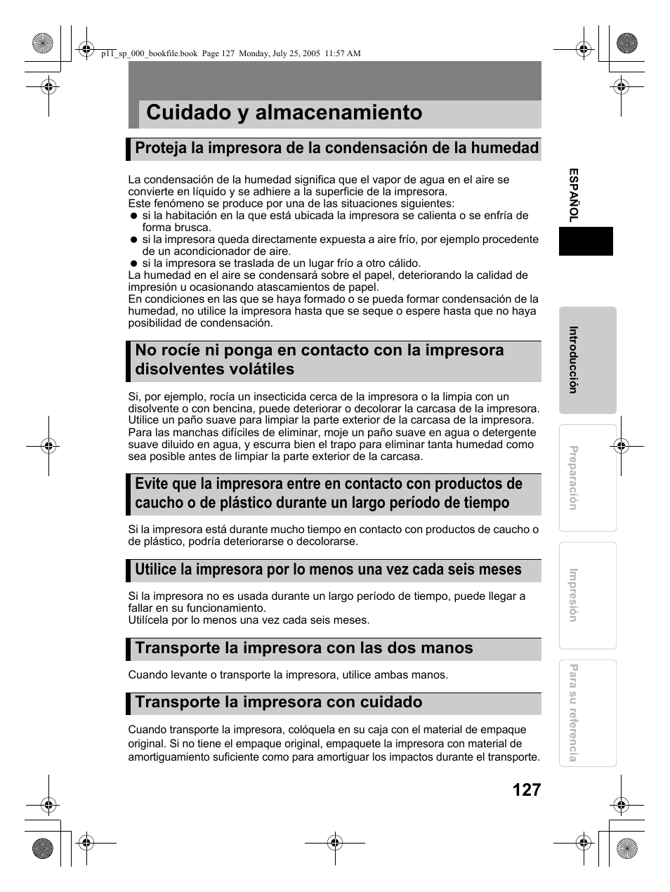 Cuidado y almacenamiento | Olympus P-11 User Manual | Page 127 / 164
