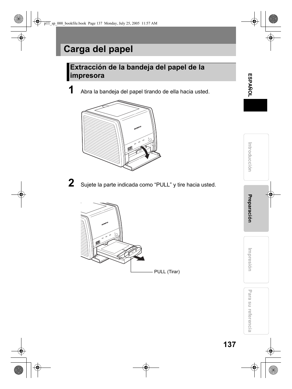 Carga del papel | Olympus P-11 User Manual | Page 137 / 164