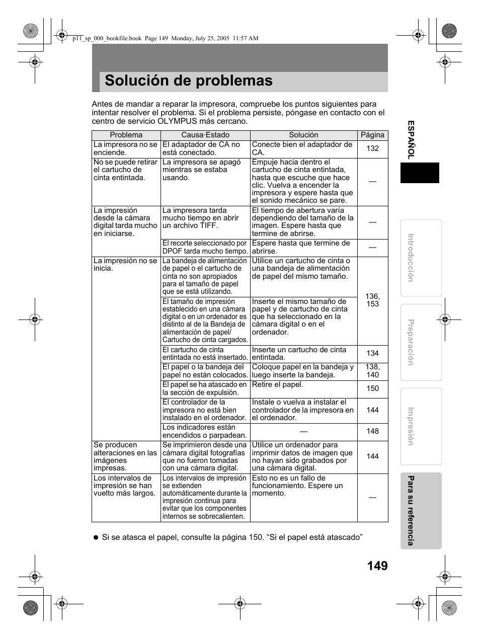 Solución de problemas | Olympus P-11 User Manual | Page 149 / 164