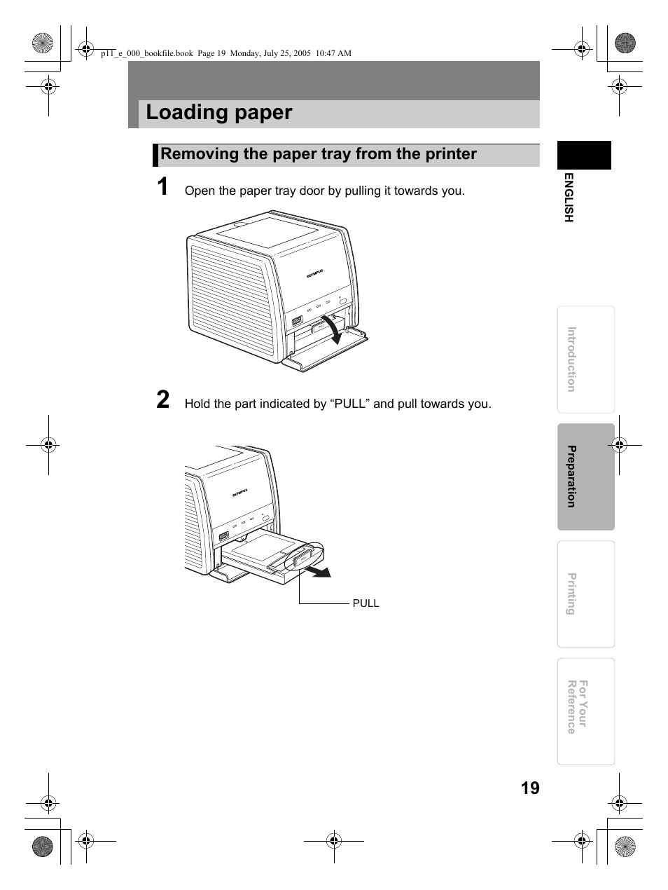 Loading paper | Olympus P-11 User Manual | Page 19 / 164
