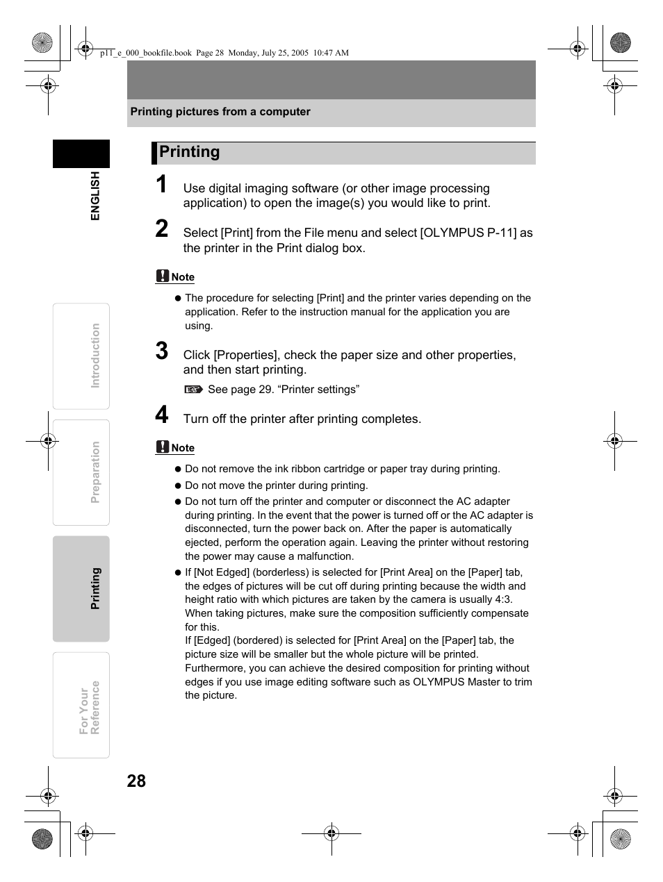Printing | Olympus P-11 User Manual | Page 28 / 164
