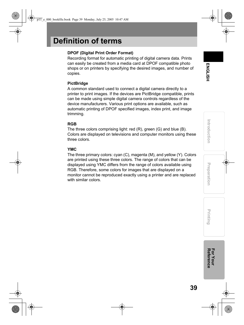 Definition of terms | Olympus P-11 User Manual | Page 39 / 164